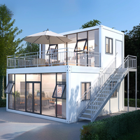 Maison préfabriquée de luxe à 2 étages, bureau modulaire, café avec mur-rideau en verre, terrasse sur le toit, personnalisable