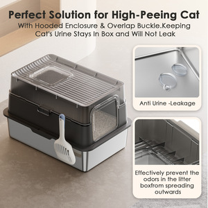 Fully Enclosed Stainless Steel <b>Cat</b> Litter <b>Box</b> 61x19x42cm Splash Proof Large Capacity Rectangle Design - Product Image 5