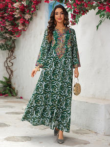 ชุดมุสลิมแบบเรียบหรูดูไบปี 2026 คอจีนยาว สีเขียวเข้ม พิมพ์ลายดอกไม้ ปักลาย อบายะ ไซส์เดียว แขนยาว - Product Image 6