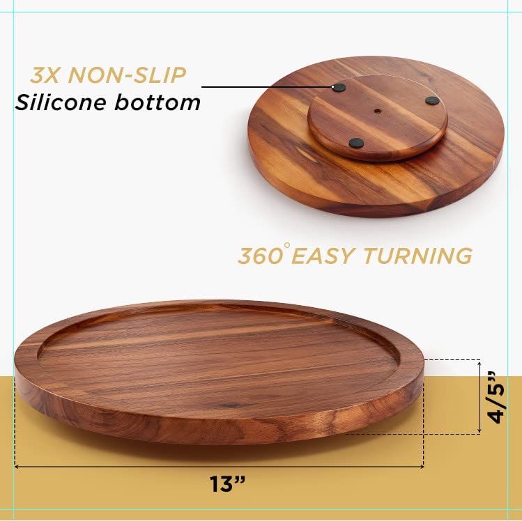 13" Acacia Wood Lazy Susan Organizer Rotating Spice Rack Lazy Susan Organizer For Cabinet Countertop Pantry Spice Rack
