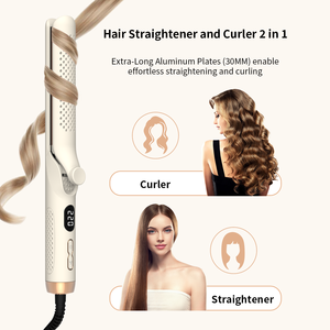 Lisseur de cheveux professionnel en céramique à flux d'air, ion <span class=keywords><strong>négatif</strong></span>, double fonction, plaques extra longues, flux d'air <span class=keywords><strong>froid</strong></span>, OEM - Product Image 4