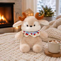 Peluche renne mignonne avec bois de renne et collier pour cadeau de Noël