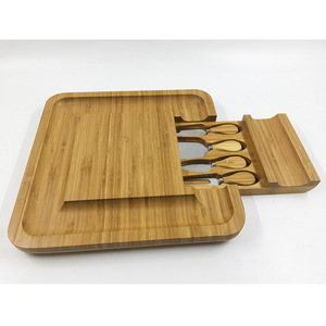 Bamboo <b>Cheese</b> Board <b>Set</b> With Drawer <b>Knife</b> Storage Cutting Chopping Board For Food Prep Durable Hand Wash Only - Product Image 1