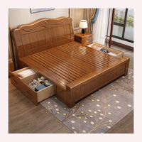 Lit simple 1,5 m en chêne massif, design moderne, ensemble chambre d'hôtel avec coffre de rangement haut, tailles personnalisables, vente en gros pour mariages et hôtels