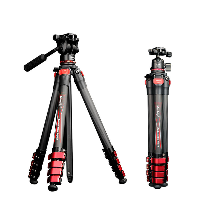 Manbily PH-10 Professional Lightweight Carbon Fiber Fluid Head Tripod for DSLR Cameras With Quick Release Plate
