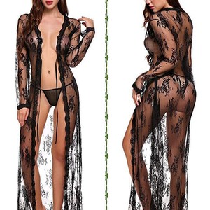 Venta al por mayor de lencería sexy para mujer, camisón de encaje transparente de manga larga de malla, suministro de fábrica - Product Image 2