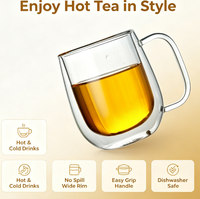 Mug en verre borosilicate à double paroi fait main, design moderne, durable, anti-fuite, corps de tasse arrondi, grande poignée