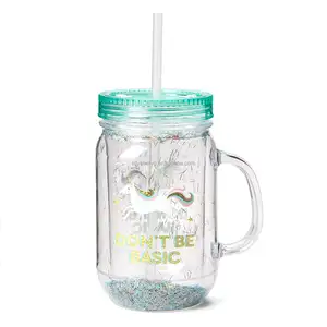 18oz Double Wall Insulated Wide Mouth Mason Jar Tumbler with Straw