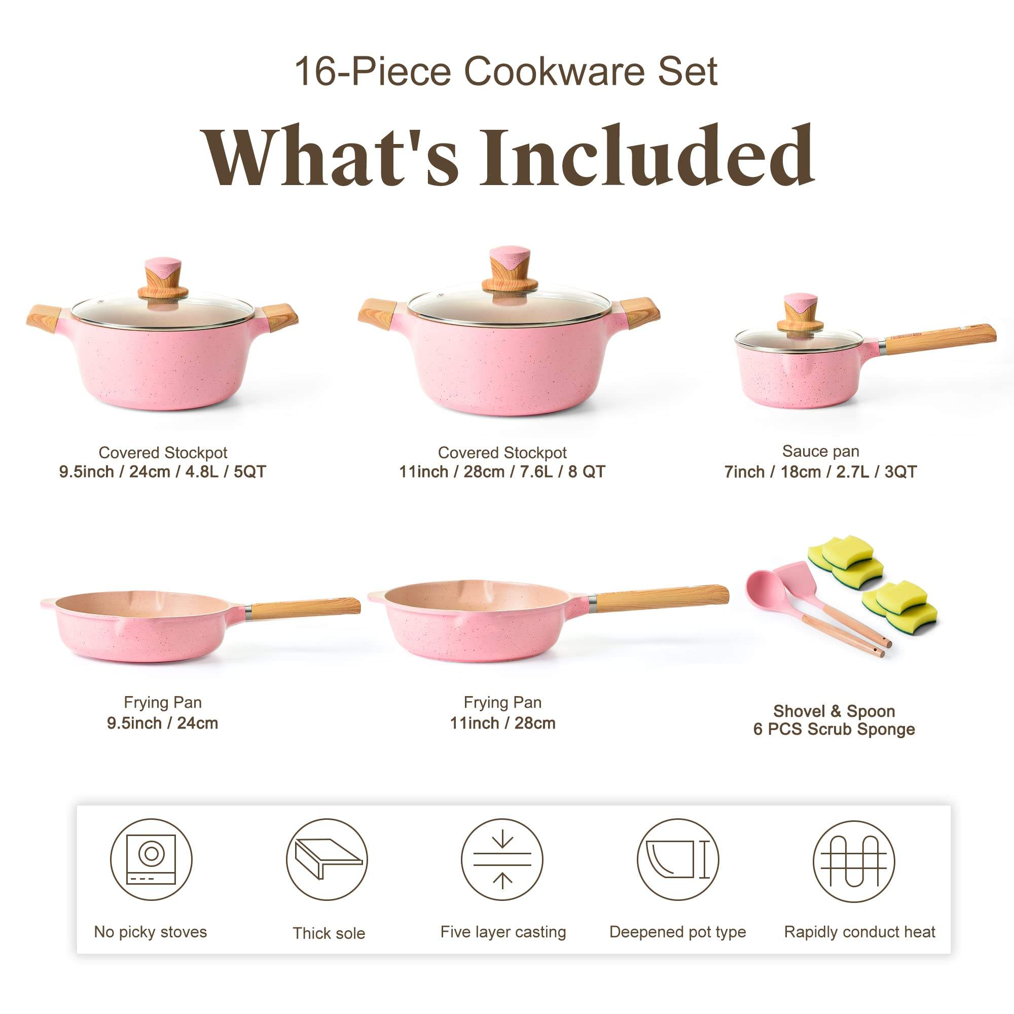 Nonstick Saucepan, Pink Flower 9.5” Stock Pot with Lid, Soup Pot Home Cooking Stewed Pot, Hot Pot Stewed Pot Cooker Set, Cooking Pot with S並行輸入品 Pans Pink Kitchen Stone Non-Stick Pan Household Cooking Pot for