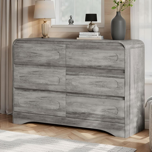 Wide Modern Dressers & Chest of <b>Drawers</b> with Curved Profile Design, Wood Closet Clothes Storage Organizer for Bedroom - Product Image 4