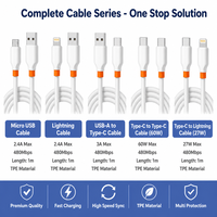 Kabel USB A ke Micro B Pengisian Cepat 2.4A 480Mbps Sinkronisasi Data TPE High Gloss 1M Kabel Charger Android OEM Grosir