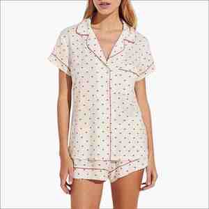 Cozy Women's <b>Pajamas</b> Set Knitted Cotton & Bamboo Breathable Soft Summer Sleepwear Customizable Lounge Wear - Product Image 3