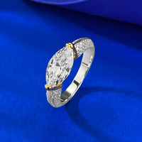 Bague en argent sterling 925 avec zirconium blanc marquise 6*12 mm plaqué or