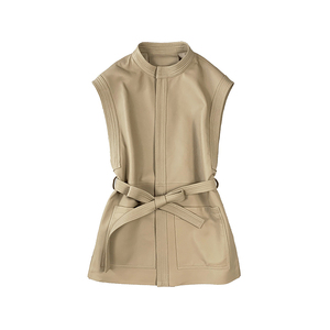 0104 mode Simple <span class=keywords><strong>ceinture</strong></span> sans manches en peau de mouton <span class=keywords><strong>gilet</strong></span> moyen <span class=keywords><strong>Long</strong></span> en cuir véritable <span class=keywords><strong>gilet</strong></span> <span class=keywords><strong>gilet</strong></span> pour les femmes - Product Image 1