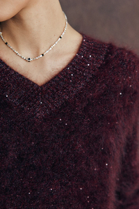 Custom <strong>Women's</strong> Cashmere Blend Sweater Deep Purple <strong>Sparkly</strong> Sequin V-Neck Fuzzy Knitted Pullover Fluffy Warm Loose <strong>Jumper</strong> Top - Product Image 2