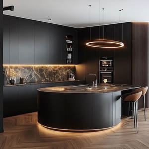 جزيرة مطبخ دائرية بتصميم خشبي، مجموعة كاملة من خزائن المطبخ المعيارية - Product Image 2