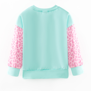 Disponibile: <span class=keywords><strong>Felpa</strong></span> per Bambine e Neonate in Misto Cotone Verde Menta con Maniche Leopardate Rosa per San Valentino - Product Image 6