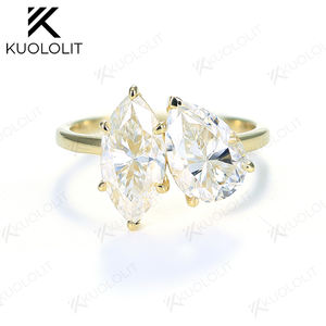 Bagues en Moissanite Taille Marquise et Taille Poire 4CTW pour Femme, en Or Jaune Massif 18K 14K 10K, D/VVS1, pour Fiançailles et Mariage - Product Image 1