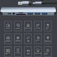 Doble cabezal 8 en 1 USB Dock Tipo C Hub USB3.0 Divisor multipuerto Estación de acoplamiento de aluminio