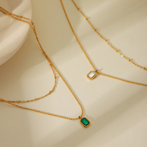 Dainty 18K Gold Plated PVD Waterproof Zircon Metal <strong>Beads</strong> Chain Stainless Steel <strong>Emerald</strong> Necklace Jewelry - Product Image 5