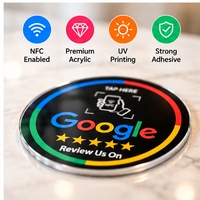 Plaque NFC noire premium pour avis Google, ronde, en acrylique, avec technologie de paiement sans contact.