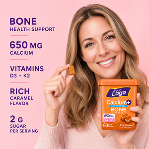 Comprimés à croquer OEM ODM pour le soutien osseux et des dents fortes, bien-être quotidien, faibles en sucre, riches en caramel, sans gluten, enrichis en calcium et vitamine D - Product Image 2