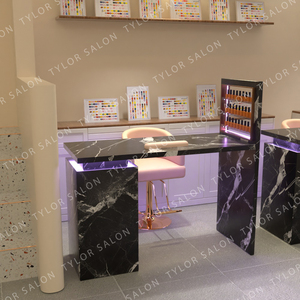 Hiện đại Beauty Salon đồ nội thất làm móng tay bàn ghế thiết lập sang trọng duy nhất chỗ ngồi da Nail bảng để bán - Product Image 1