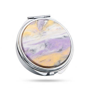 Round Metal Pill Box Case with <b>Mirror</b> <b>Acrylic</b> Tortoiseshell Marble Pattern Decorative Small Pocket Pill Organizer Custom Logo - Product Image 1