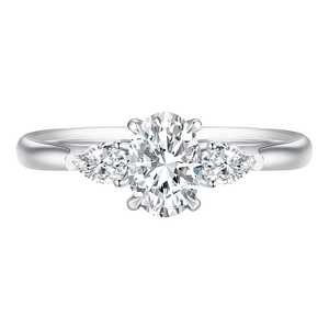 Elegante Anillo de Compromiso de Oro Blanco de 14K/18K con Moissanita Ovalada y Diamantes Laterales con Corte de Pera, Anillo de Boda de Tres Piedras, Joyería Fina Nupcial - Product Image 1