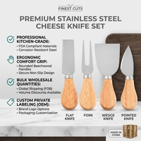 Ensemble de couteaux à fromage en acier inoxydable avec manche en bois, 4 pièces : coupe-fromage, fourchette à beurre, fourchette à fromage, trancheuse pour plateau de charcuterie et cuisine