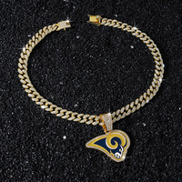 Custom Rams Head Charm Full Rhinestone Iced Out Cuban Link Championship Necklaces Silver Gold Plated Alloy Jewelry