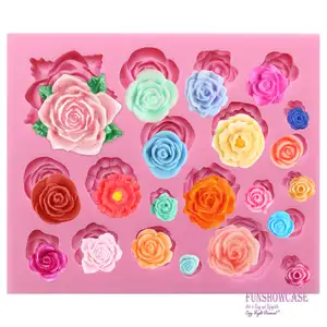 Moldes de silicona con forma de rosa para decoración de pasteles, moldes de silicona con forma de rosa para decoración de pasteles, magdalenas, pasteles, Fondant, moldes de jabón de resina de caramelo