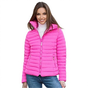 <b>Pink</b> Quilted Puffer <b>Jacket</b> Men's Winter Windproof <b>Waterproof</b> Zipper Closure Stand Collar Casual Style Slim Fit Cotton Filled - Product Image 2