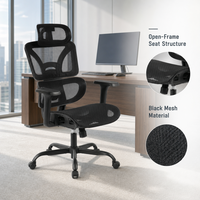 Chaise de bureau ergonomique en maille à dossier haut personnalisable pour B2B, avec support lombaire réglable, appui-tête et fonction pivotante, idéale pour les cadres