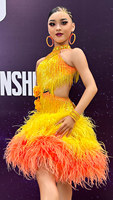 Robe de danse latine Vennystyle 14+-franges dégradées en plumes et pétales, spandex/coton, costume de compétition sur mesure pour les examens