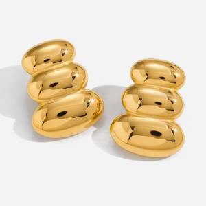 <b>Stud</b> <b>Earrings</b> 18K Gold Stainless Steel Three Layer Geometric Design Fashion Jewelry - Product Image 1
