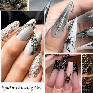 Vernis à ongles gel UV 5ml pour dessin d'araignées, noir et blanc, pour manucure, fournitures pour nail art - Product Image 4