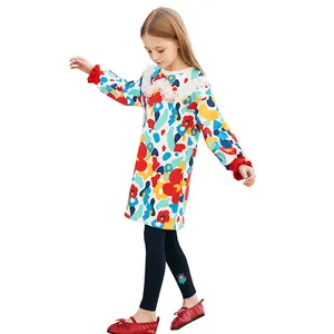 OEM floral print girl long t shirt dress with leggings spring kids children clothing set boutique