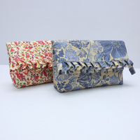 Sac de maquillage vintage coloré motif champignon, trousse de toilette bohème à fermeture éclair, pochette cosmétique florale bleue pour femme, cadeau