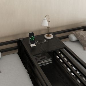 <span class=keywords><strong>Lit</strong></span> superposé en métal double avec bureau intégré, armoire, étagères, prise électrique, gain de place et réduction du bruit, noir - Product Image 3