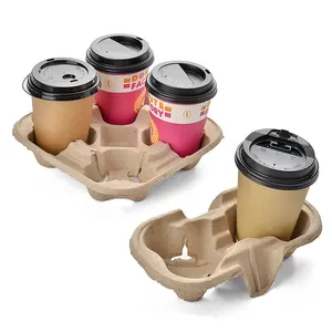 Pulp mould paper coffee cup holder for 4 cups