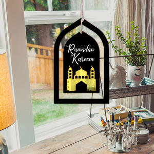 Decorazioni natalizie musulmane pendenti in legno acrilico decorazioni etniche a forma di specchio ciondoli per la casa arredi - Product Image 4