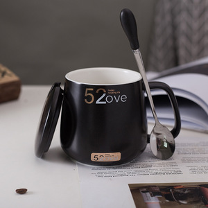 Taza de cerámica 52ove con tapa y cuchara, 350 ml, taza de café para parejas, regalo para uso en el hogar y la oficina - Product Image 4