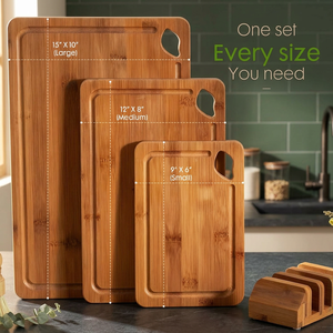 Ensemble de planches à découper en bambou rectangulaires avec poignée, antibactériennes, durables, écologiques, blocs de découpe pour la cuisine - Product Image 3