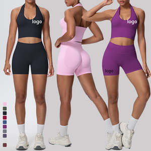 Conjuntos Deportivos Transpirables para Mujer con Logotipo Personalizado, Talla Grande, Sujetador Deportivo Cruzado, Pantalones Cortos de Cintura Alta, Leggings Sin Costuras, 5 Piezas, para Gimnasio y Yoga - Product Image 1