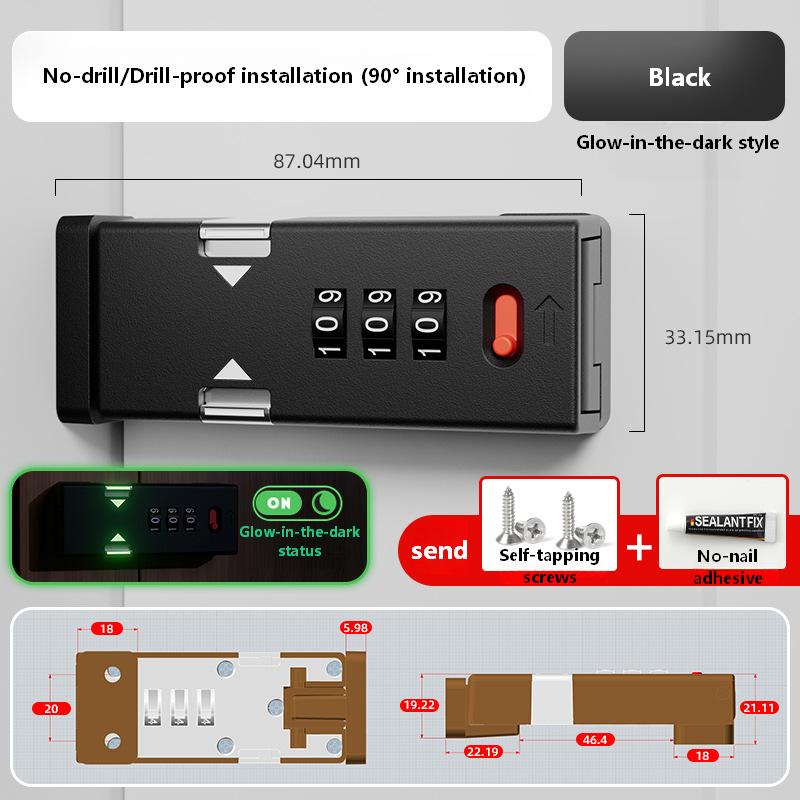 Negro mate que brilla en la oscuridad [90° Candado de combinación