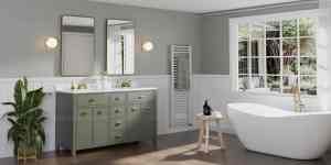 Sage Green Hotel Use 84 Inch Modern Water Resistant <b>Bathroom</b> <b>Vanity</b> with Drawers Floor Standing Solid Wood Plywood Cabinet - Product Image 4