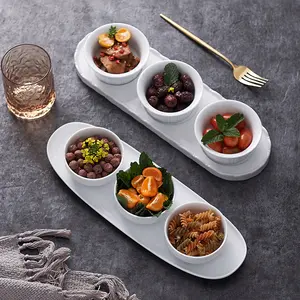 रेस्तरां के लिए 3 साइड बाउल लक्जरी डिजाइन चीनी मिट्टी के बरतन ऐपेटाइज़र डिश के साथ नॉर्डिक स्टाइल सिरेमिक स्नैक मिठाई प्लेट
