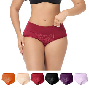 Mutandine da <span class=keywords><strong>donna</strong></span> a vita media in pizzo, <span class=keywords><strong>taglie</strong></span> forti M-6XL, con inserti in pizzo floreale e nylon traspirante, <span class=keywords><strong>comode</strong></span> biancheria intima da <span class=keywords><strong>donna</strong></span> - Product Image 3