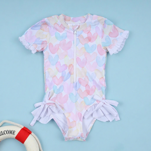 Vente en gros OEM ODM Maillots de bain multicolores en forme de cœur pour enfants, filles, bébés, ensemble de bikinis respirant, séchage rapide, anti-UV BB3420 - Product Image 1